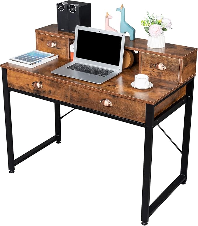 Desk Gaming Desk Home Office Writing Desk Study Table Workstation Writing Computer Desk Space Saving Table Simple Home Office DeskDesk with Drawers Home Office Desk with Storage 106x54x90CM
