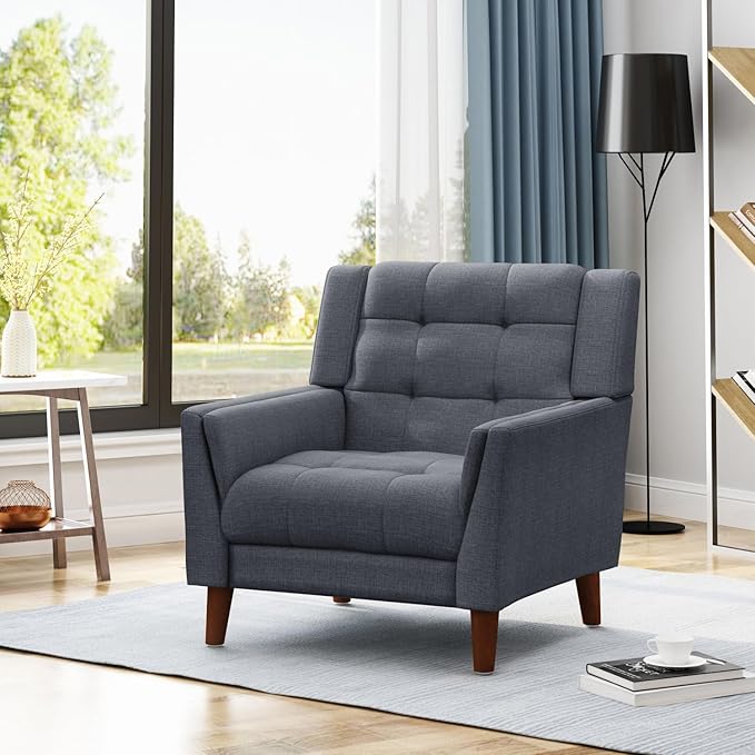 Greenmont Upholstered Armchair - Dark Grey Fabric Modern Chair for Living Room Bedroom or Office