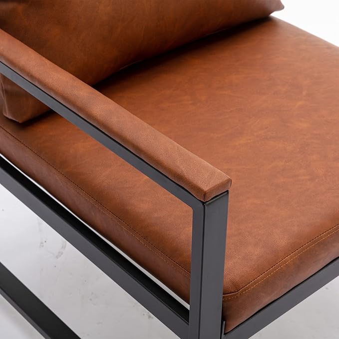 Generic FurnitureModern Faux Leather Accent Chair with Black Powder Coated Metal Frame Single Sofa for Living Room Bedroom Orange