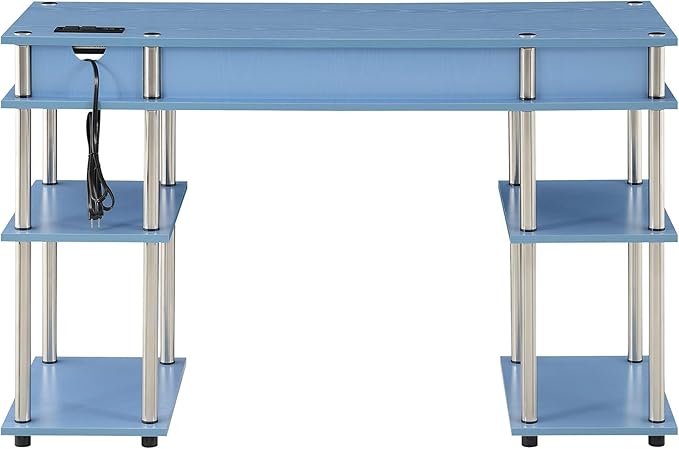Convenience Concepts Designs2Go No Tools Student Desk with Charging Station and Shelves Blue