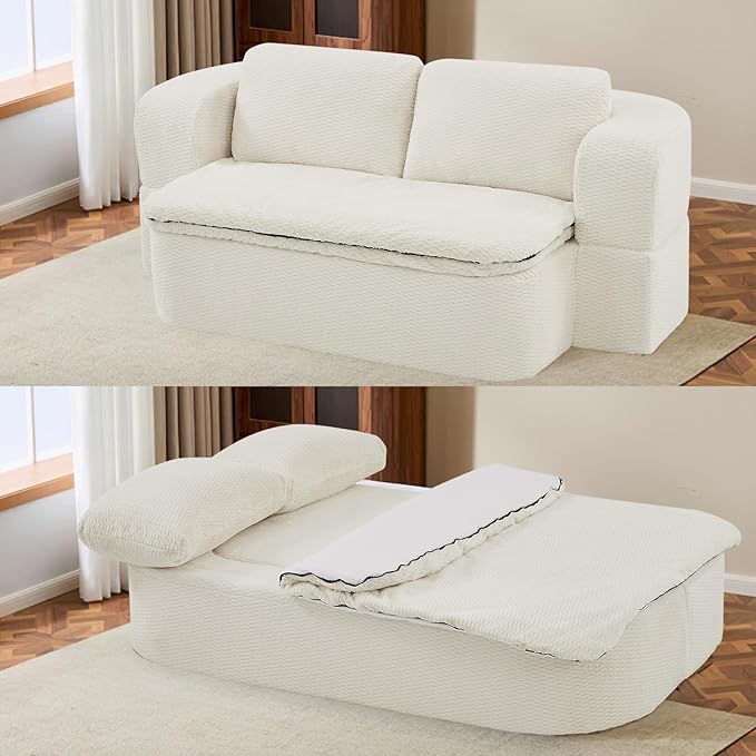 Convertible Folding Sofa Bed 75 Futon Floor Couch Modular Sleeper Loveseat Sectional Couches Boneless Cloud Plush Fluffy Fabric for Living Room Guest Room No Assembly Required Beige