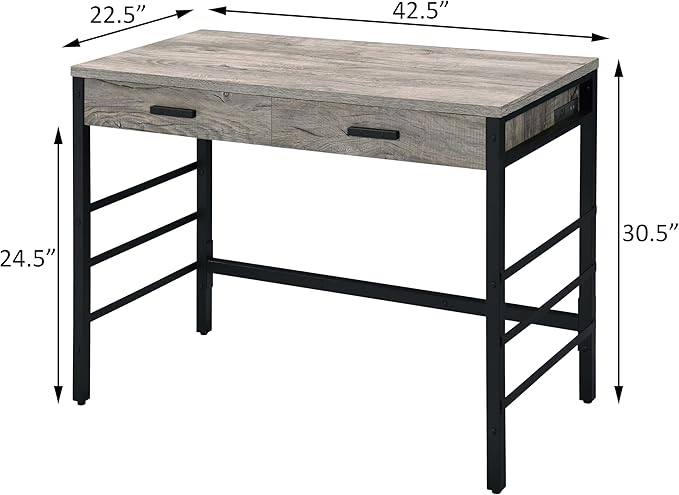 Light Weathered Oak &amp Black Writing Desk with 2 Drawers - Home Office Computer Desk