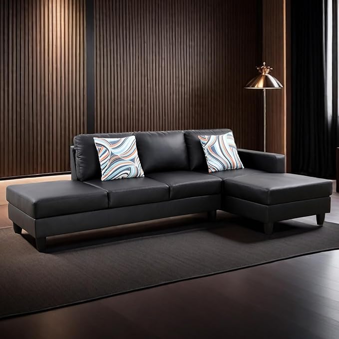 L Shaped Sectional Modern Sofa - Convertible Leather Sleeper Bed Couch Set with Reversible Chaise Lounge Modular Cloud Couch for Living Room Apartment
