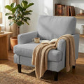 Kromax Accent Chair for Living Room No Screws Assembly Required Mid-Century Reading Chair for Bedroom Comfy Upholstered Armchair with Sturdy Legs Single Sofa Chair for Apartment Grey