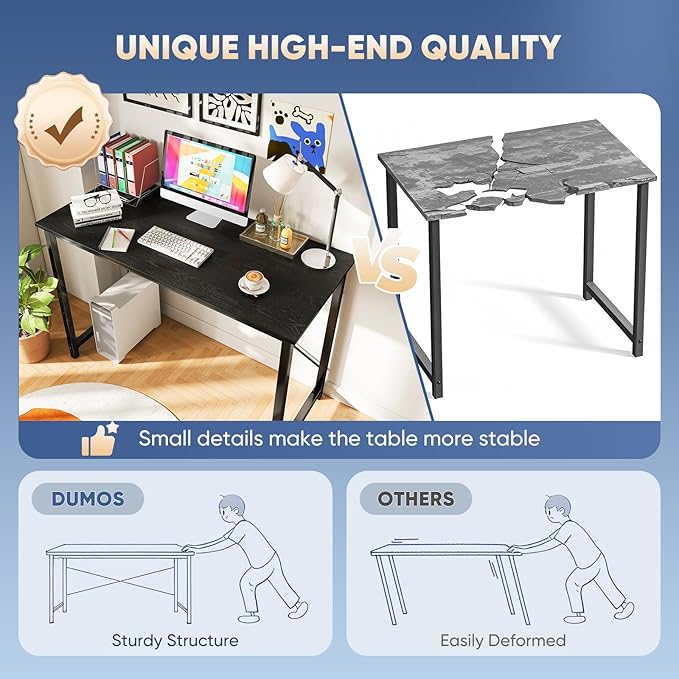 DUMOS 44 in Computer Desk for Home Office Modern Study Work Table Simple Style for Bedroom Writing Desks with X-Shaped Reinforcement Black