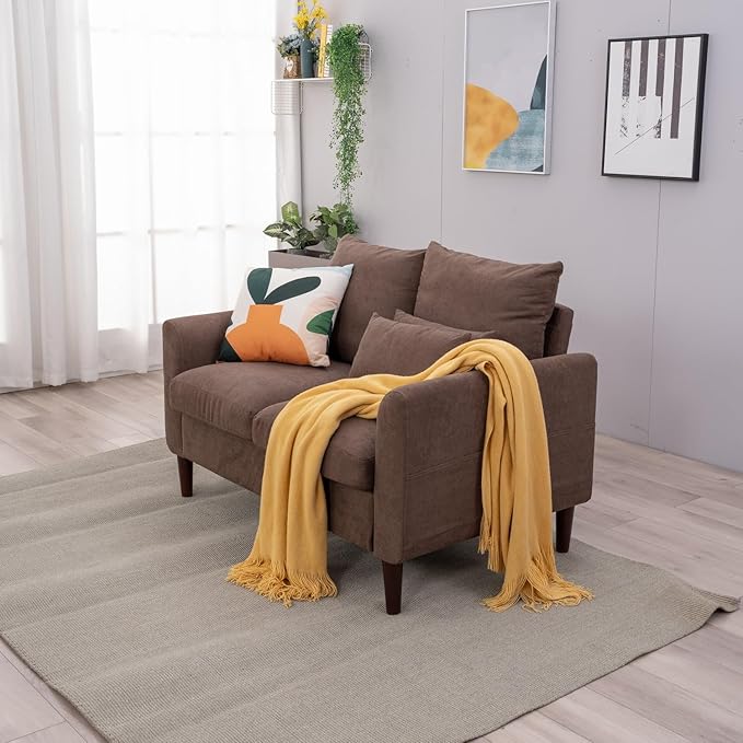 Panana Convertible Sectional Sofa CouchL-Shaped 2 or 3-Seat Sofa Sectional with Reversible Ottoman for Small Living Room Apartment (Brown Linen Fabric 2 Seater ONLY - Curved arms)