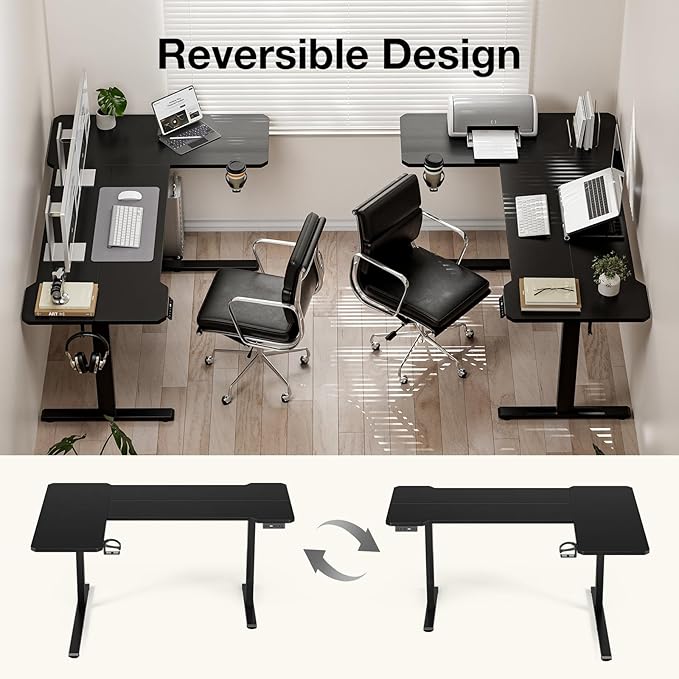 51 Reversiable L-Shaped Electric Standing Desk Adjustable Height Gaming Stand Up Corner Desk Sit Stand Home Office Computer Desk with Splice BoardBlack Top