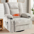 Rocker Recliner Chair with Heat and Massage Wide Seat Overstuffed Fabric Reclining Chair for Living Room Nursery Glider Rocking Chair Swivel Recliner with Cup Holder White