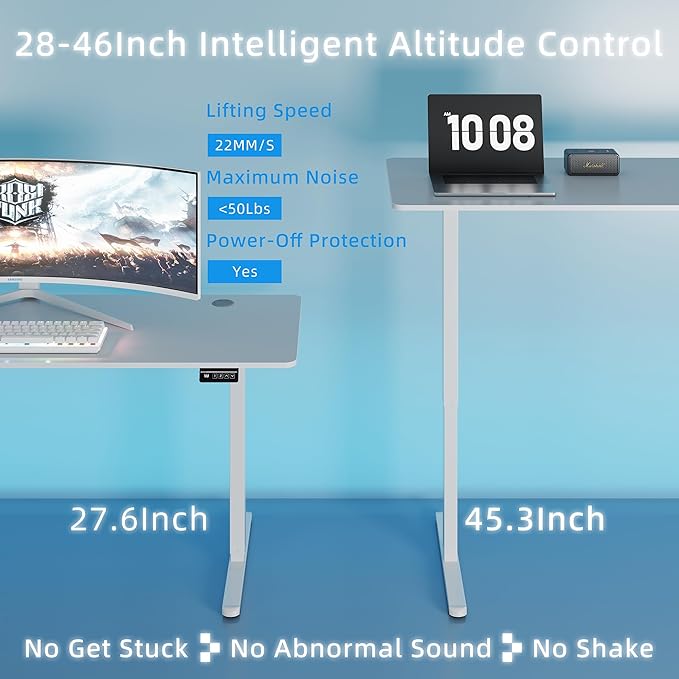 Shintenchi Standing Desk 48x24 Inch Height Adjustable Electric Sit Stand up Desk Ergonomic Rising Computer Table Modern Lift Gaming Desk Workstation for Home Office White