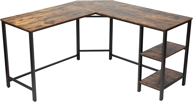 L Shaped Corner Computer Desk 54.3 inch with Storage Shelf Long Gaming Desk for Home Office PC Workstation Saving Space Laptop Table Rustic Brown