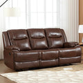 EBELLO Genuine Leather Manual Reclining Sofa 3 Seat Recliner Sofa Couch for Living Room Bedroom Furniture Meeting Room Brown