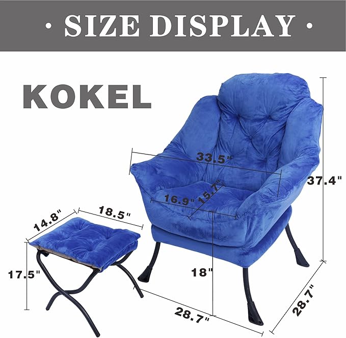 Kokel Lazy Chair with Folding OttomanLiving Room Chairs (Blue-1248)