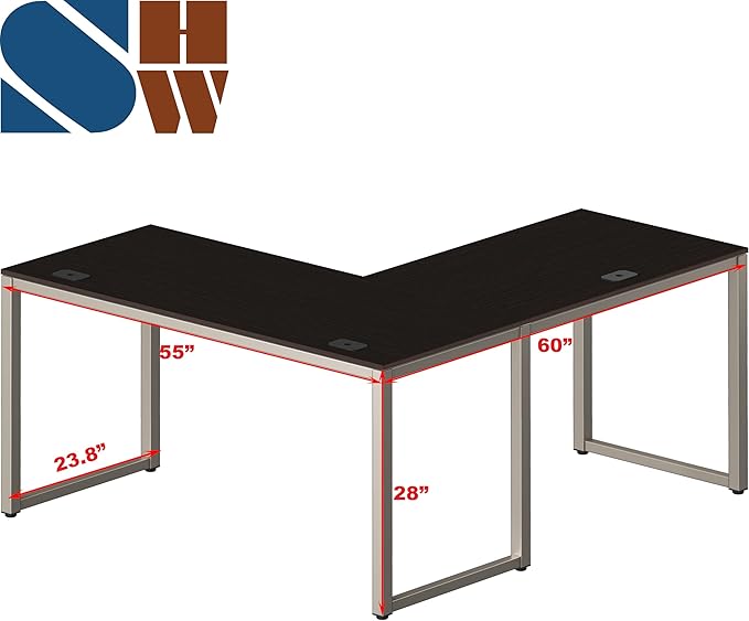 SHW 55 x 60 Inches Commercial-Grade L-Shape Corner Office Computer Desk Espresso
