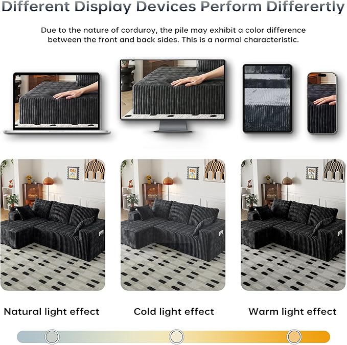 96 Cloud Sectional Couch with L-Shape Chaise4 Seat Modern Modular Sofa with Side PocketsUpholstered Couches for Living Room Bedroom Boneless CouchNo Assembly Required
