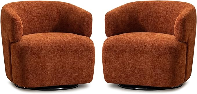 Swivel Accent Chair Set of 2 360° Rotating Modern Barrel Accent Chair Small Round Arm Chairs Modern Swivel Barrel Chair for Apartment/Living Room/Bedroom (Burnt Orange)