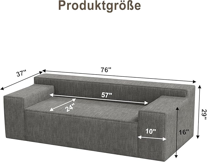 PurrJoys Modular Sectional Sofa 3 Seater 105 Deep Seat Corduroy Lounge Sofa with Movable Cushions Modular Couch for Small Spaces Living Room Bedroom Apartment Office - Gery