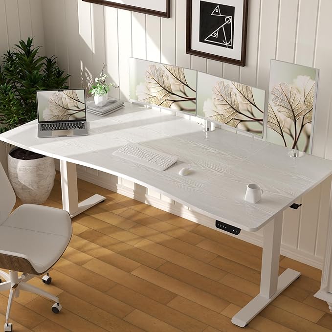 Veken 63 x 28 Inch Electric Standing Desk with Adjustable Height Sit to Stand Computer Table for Study Work or Gaming Home Office Desk White