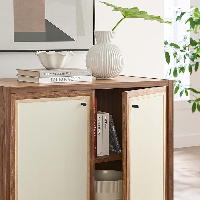 Modway Capri 33 Inch Sideboard Walnut Hallway or Entryway Storage Cabinet with Doors Mid-Century Modern Buffet Table or Credenza for Living or Dining Room