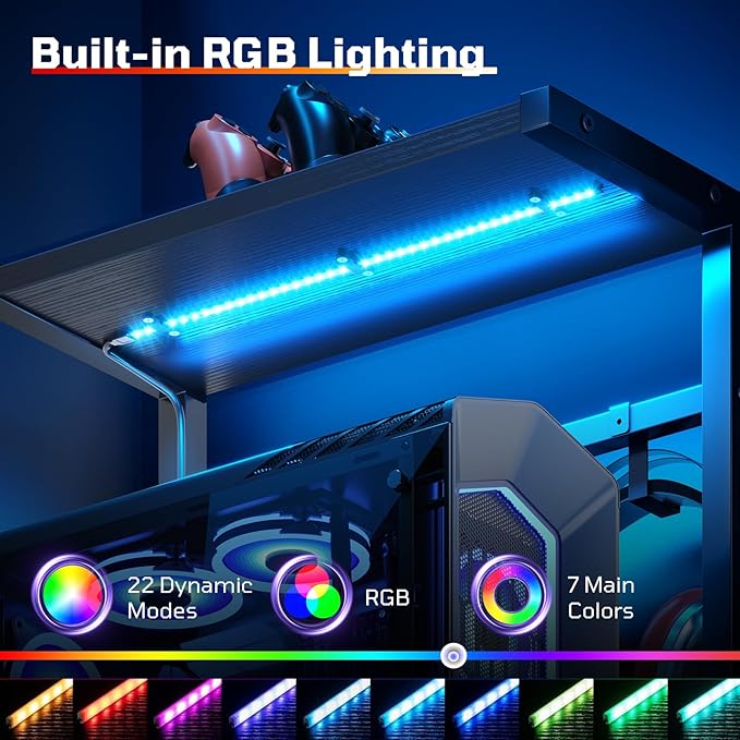 Bestier 44 Inch Gaming Desk for Small Spaces Reversible Computer Desk with Drawers &amp Shelves Modern Gamer Desk Table with Side Bag &amp Headphone Hook for Home Office Black