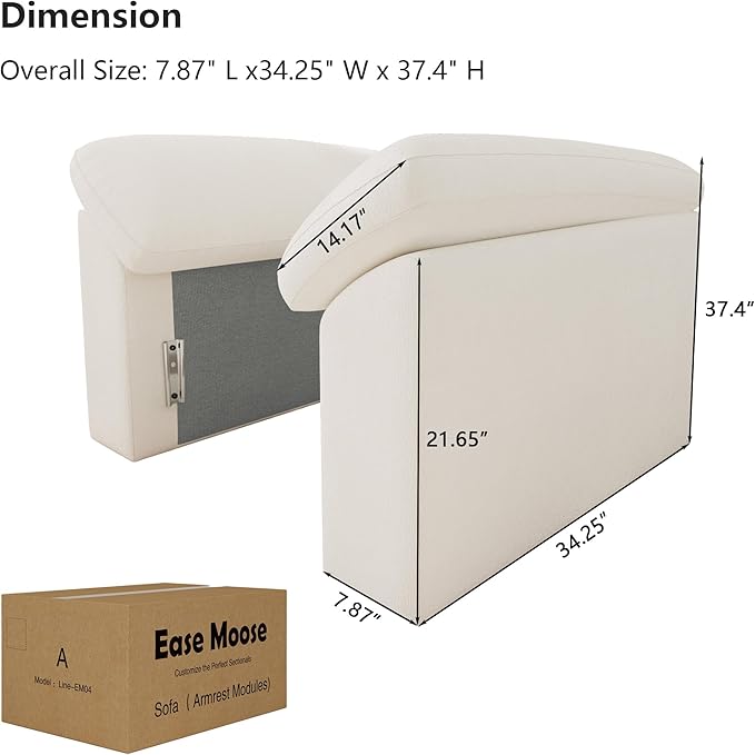 EASE MOOSE Armrest Accessories Module for Chenille Modular Sectional SofaWhite