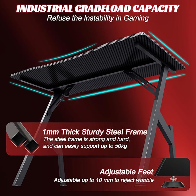 HLDIRECT 32 Inch A-Shaped Gaming Desk with Carbon Fibre Surface - Ergonomic PC Workstation for Home Office &amp Simple Gaming