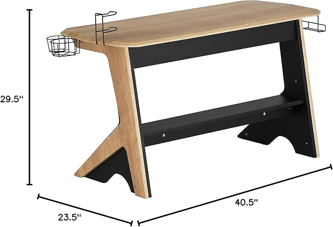 Techni Mobili Home Office Computer Writing Desk Workstation with Two Cupholders and a Headphone Hook- Pine