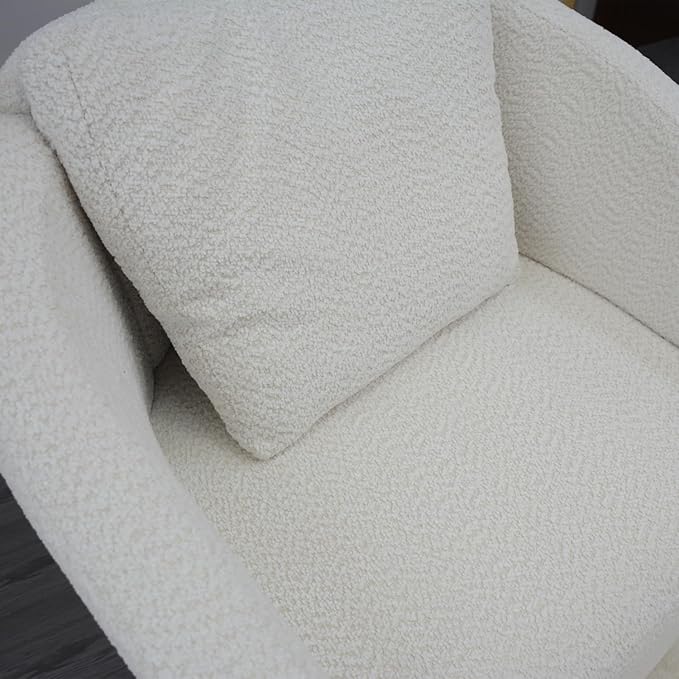 Modern 360 Degree Swivel Sofa Chair Round Armchairs with High Backrest and Upholstered Beige Fabric Accent Chair for Living Room Bedroom Office