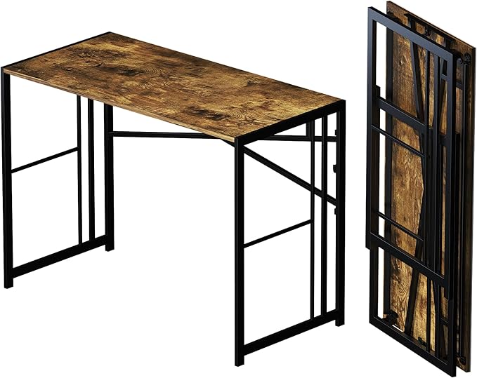 40 inch Folding Computer Desk Writing Gaming Computer Camping Desk No Assembly Required Home Office Table Rustic Brown