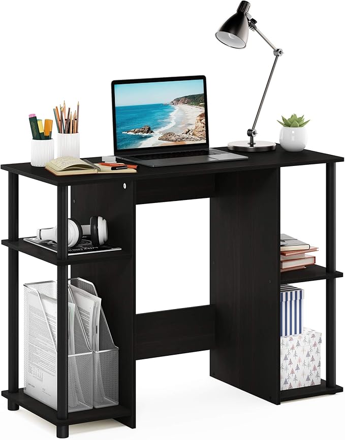Furinno JAYA Desk 38.4 Wide Gaming Desk Computer Study Desk Office Desk with Side Shelves Open Storage for Home Office Bedroom Dorm Study Room Espresso
