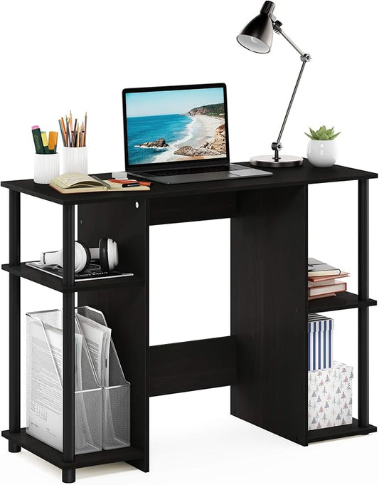 Furinno JAYA Desk 38.4 Wide Gaming Desk Computer Study Desk Office Desk with Side Shelves Open Storage for Home Office Bedroom Dorm Study Room Espresso