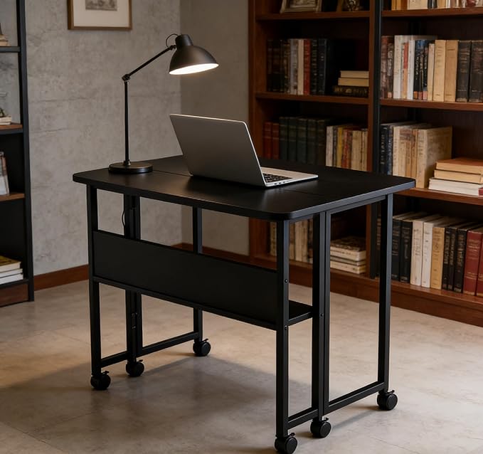 31.5 Inch Folding Computer Desk with Storage Shelf Small Foldable Computer Desks for Small Space Portable Writing Table for Home Office Bedroom Dorm Room Apartment Easy Assembly