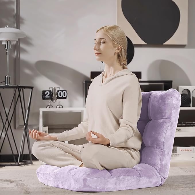 Giantex Floor Chair with Back Support 14 Adjustable Position Padded Sleeper Bed Couch Recliner Folding Gaming Floor Chairs for Adults Living Room Bedroom Yoga Meditation Light Purple