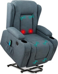 Best Choice Products PU Leather Electric Power Lift Chair Recliner Massage Chair Adjustable Furniture for Back Legs w/ 3 Positions USB Port Heat Cupholders Easy-to-Reach Side Button - Blue