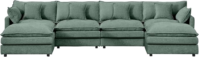 Harper &amp Bright Designs 130.7 Modular Sectional Sofa U-Shaped Cloud Couch Set with 2 Movable Ottomans 4-Seater Comfy Chenille Sofa for Living Room DIY Combination (Mint Green)