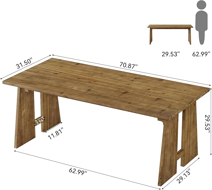 Solid Wood Executive Desk 70.9-Inch Long Office Computer Desk with Sturdy Wooden Legs Farmhouse Workstation for Home Office Rectangular Conference Table for Meeting Room (Brown)