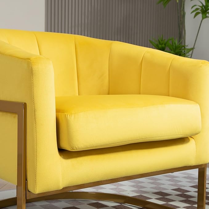 Velvet Modern Accent Armchair - Luxury Gold Frame | Versatile Seating for Living Room Bedroom Office Yellow