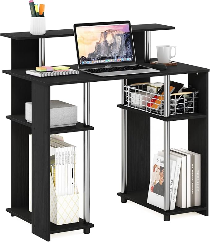 Furinno Jaya Simple Design Computer Writing Desk Americano/Stainless Steel 20.3 (D) x 35.6(W) x 35.7 (H) inches.