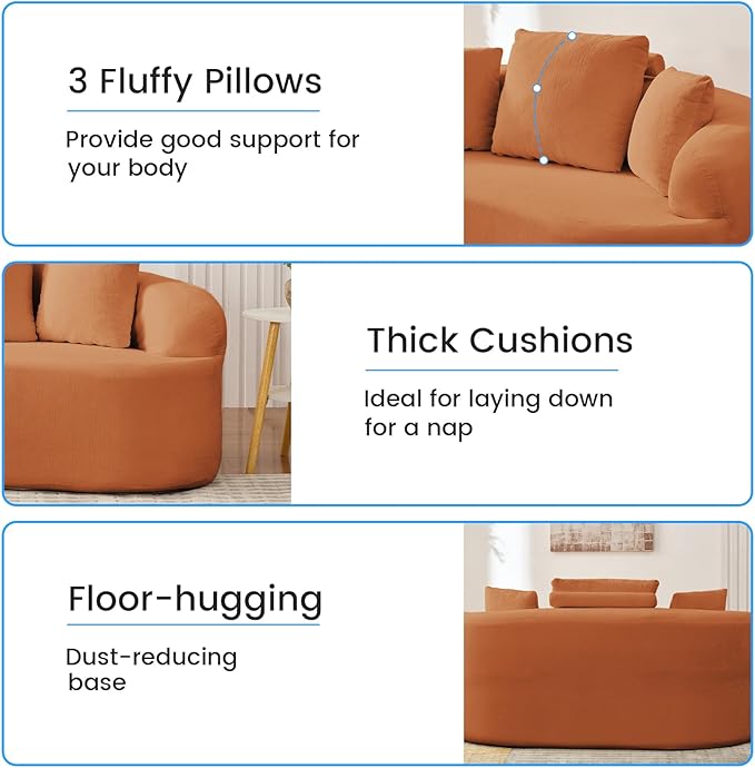PUREMIND 67 Couches for Living Room Boneless Comfy Modern Sofa Cloud Sectional Modern Sleeper Couch with Chaise for Bedroom Apartment No Assembly Required (Orange)
