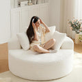 55'' Oversized Round Chair Lounge Chaise Indoor Cloud Boneless Large Circle Chair with Plush Corduroy No Assembly Required Fluffy Modern Sleeper Sofa Bed for Reading Living Room Bedroom(White)