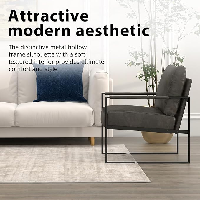 INZOY Accent Arm Chair with Metal Frame Set of 4 Comfy Living Room Chair with Plump Backrest and Cushion Mid Century Modern Chair with Sturdy Structure Easy to Clean Dark Grey