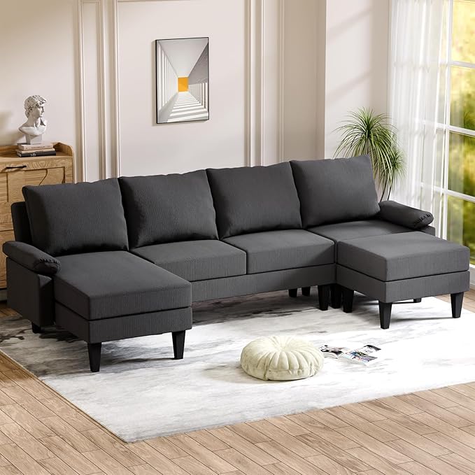FONTOI U Shaped Sectional Couch Convertible Modular Sectional Sofa with Chaise &amp Ottomans Modern 6 Seat U Shaped Couches for Living Room Apartment Grey