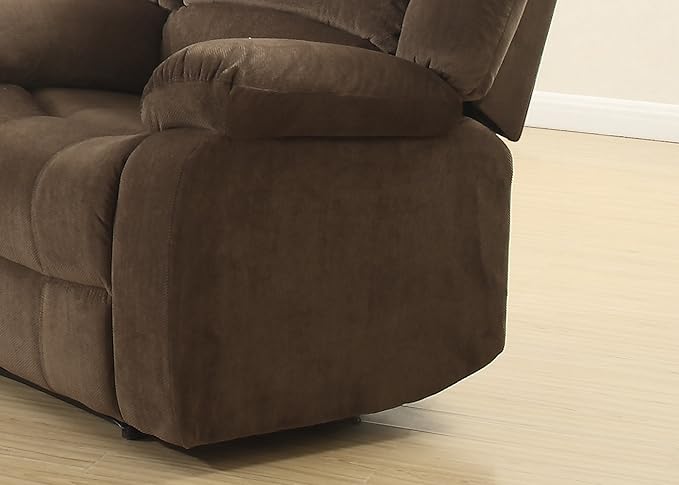 AC Pacific Bill Modern Upholstered Living Room Manual Recliner with Padded Pillow Top Armrests &amp Reclining Seat Chair Brown