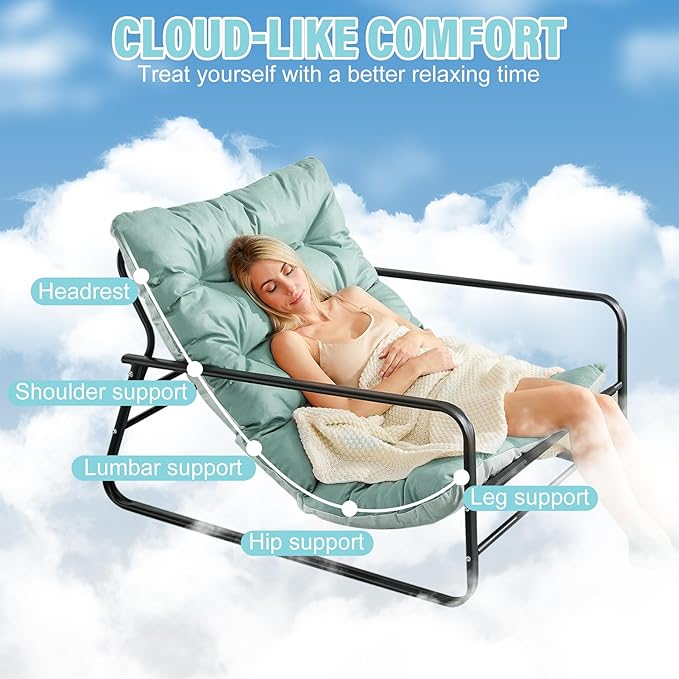HomeMiYN Accent Chair Metal Framed ArmchairIndoor &amp Outdoor Oversized Sling Recliner Chair Support 500lbs with Extra Thick Double-Sided Cushionfor Living RoomBedroomBalconyTeal Blue/Grey