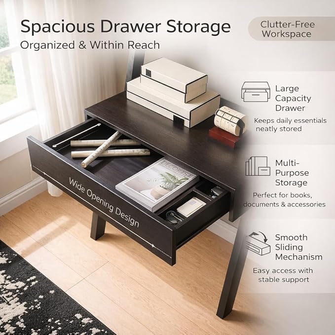 Home Office Desk with Ladder Shelf &amp Drawer Computer Writing Desk with Storage Shelves Modern Small Desk for Bedroom Study