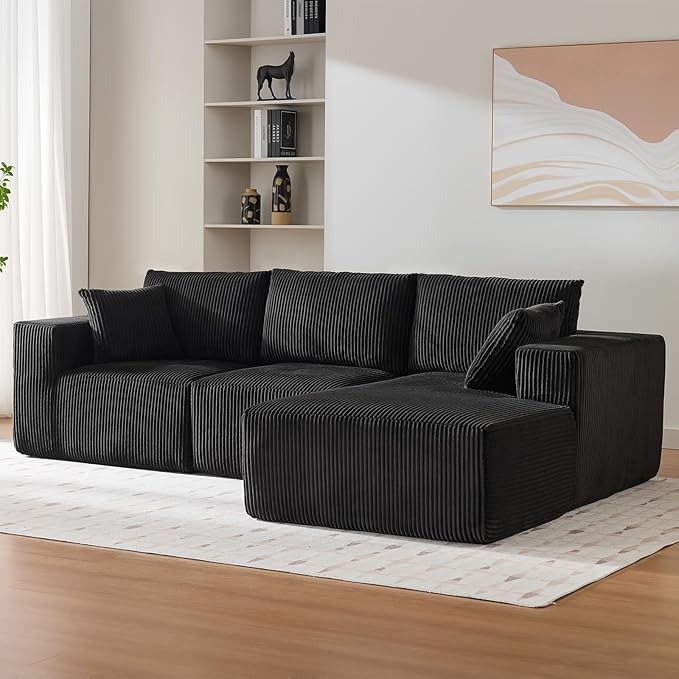 Sectional Cloud Boneless Couch 108 Modern Comfy L-Shape No Assembly Required Convertible Compression Sleeper Modular Sofa with Corduroy Fabric Deep Seat Loveseat + Chaise for Living Room
