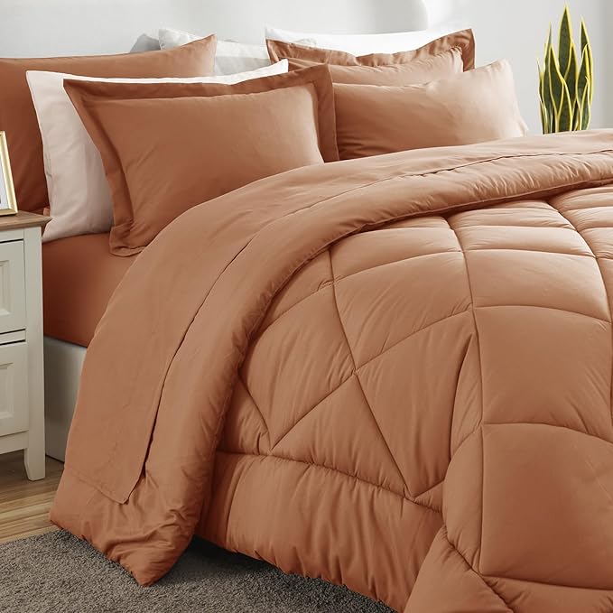 CozyLux Queen Comforter Set Pumpkin - Bed in a Bag Queen Size 7 Pieces Luxury Soft Bed Set for All Seasons Bedding Set with Down Alternative Comforter Sheets Pillowcases &amp Shams