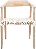 SAFAVIEH Home Collection Munro Natural Teak Wood/White Leather Woven Accent Chair (Fully Assembled)