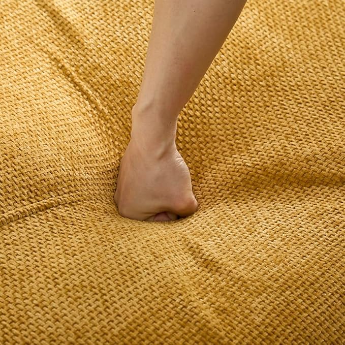 Oversized Chaise Lounge Indoor Deep Seat Boneless Sofa Bed with Throw Pillows Plush Chenille Fabric No Assembly Required Comfy Sleeper Sofa for Living Room Bedroom (YELLOW Without pocket)