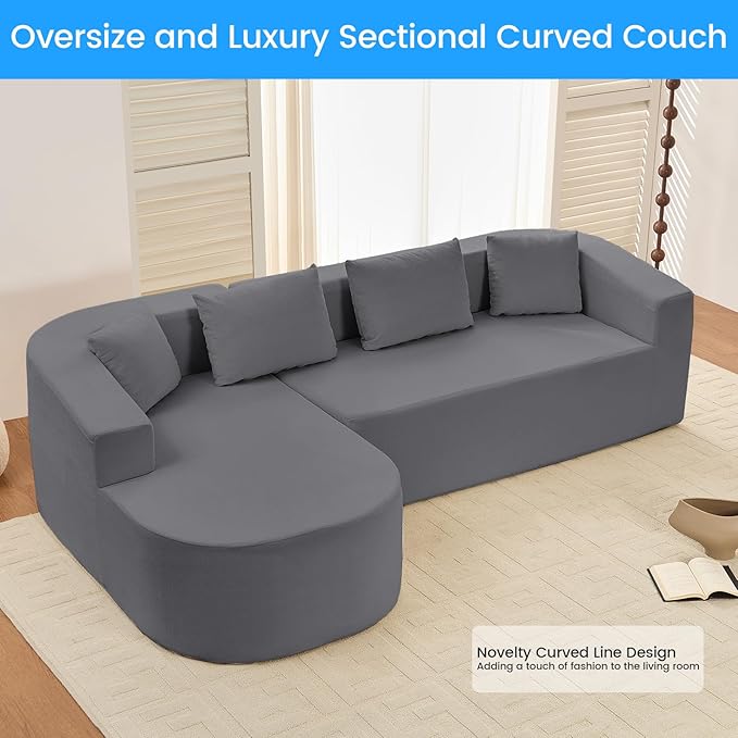 PUREMIND 98 L Shaped Sectional Couches for Living Room Boneless Comfy Modern Sofa Cloud Sectional Modern Sleeper Couch with Chaise for Bedroom Apartment No Assembly Required (Dark Grey)