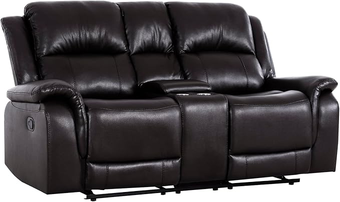 Naomi Home Katie Espresso Faux Leather Oversized Loveseat Chaise Plush Comfort for Movie Nights &amp Cozy Lounging Ergonomic Design Easy Assembly